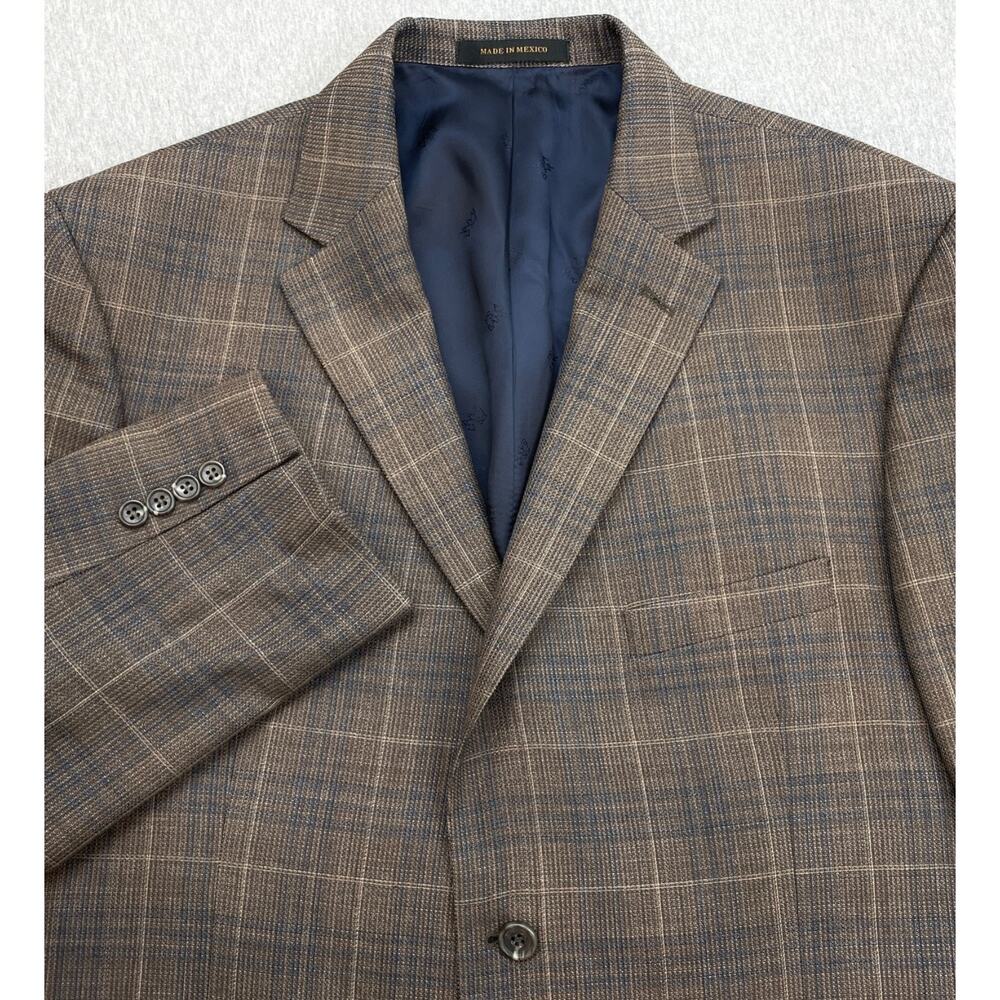 Jos A Bank Blazer Mens 48R Windowpane Silk Blend 2-Button Reserve